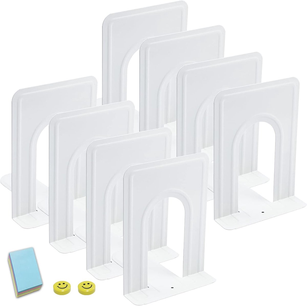 Boeksteun, boekhouder, boekensteunen van metaal, boekensteunen, boekenstandaard voor kinderen, boekenstandaard, boekenkast 4 paar (8 stuks), wit, 19 x 12 x 15 cm