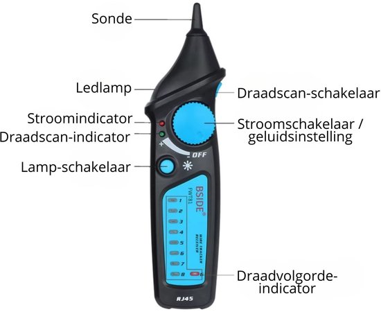 Localisateur de câble - Testeur de câble - Détecteur de câble - Avec éclairage LED - Avec verrouillage Générateur de tonalité - Tracer de câble