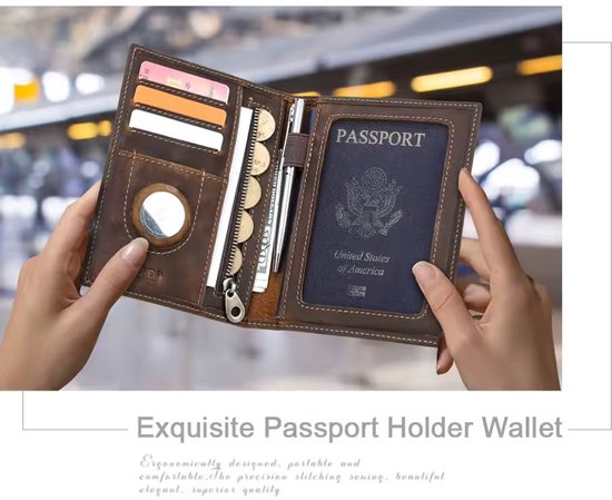 Arae Reisepass Tasche mit RFID Schutz, AirTag Fach und verstellbarem Gurt – Passport Holder & Travel Document Organizer für 5-6 Pässe, Schwarz