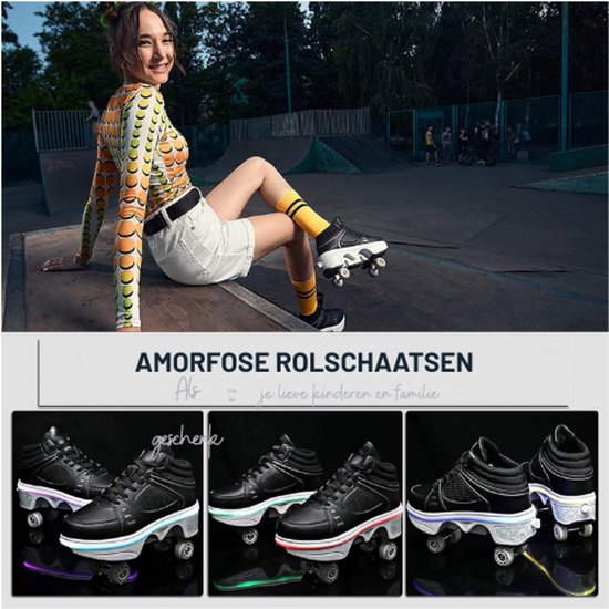 Schoenen met Wieltjes Kind, Rolschaatsen Dames Quad Skates, Skateschoenen voor Heren, Vervorming Roller Skates Buiten, Kinderrolschaatsen (G, 37