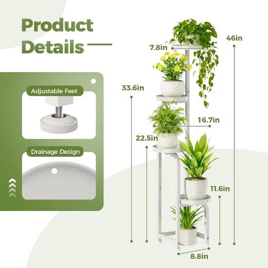 Relaxdays plantenrek metaal, 4 etages, binnen & buiten, terras, tuin, hoog, poedercoating, HBD 81 x 44 x 24,5 cm, wit