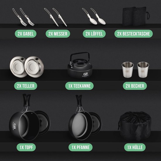 Campingserviesset voor 2 personen, outdoor survival kookset van Camp — afbeelding 4