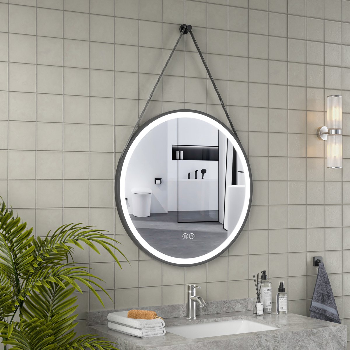 Erfu badkamerspiegel led φ80cm anti-condens en touch verlichting