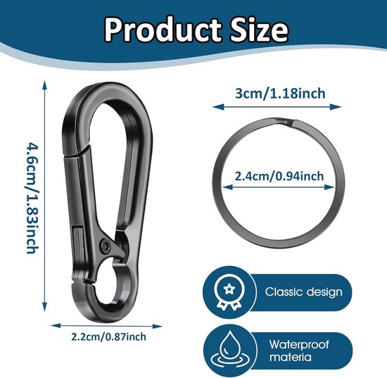 2 stuks metalen sleutelhangers, karabijnhaken, sleutelhanger, sleutelring, sluiting, afneembare karabijnhaak, voor mannen en vrouwen (zwart 2 stuks metalen sleutelhangers, karabijnhaken, sleutelhanger, sleutelring, sluiting, afneembare karabijnhaak, voor mannen en vrouwen (zwart