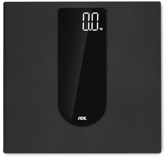 Balance numérique noire et plate avec un grand écran lumineux affichant '0.0'. Le logo ADE est visible.