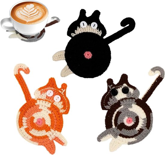 Onderzetters- Set van 6 verschillende - Kerstkatten