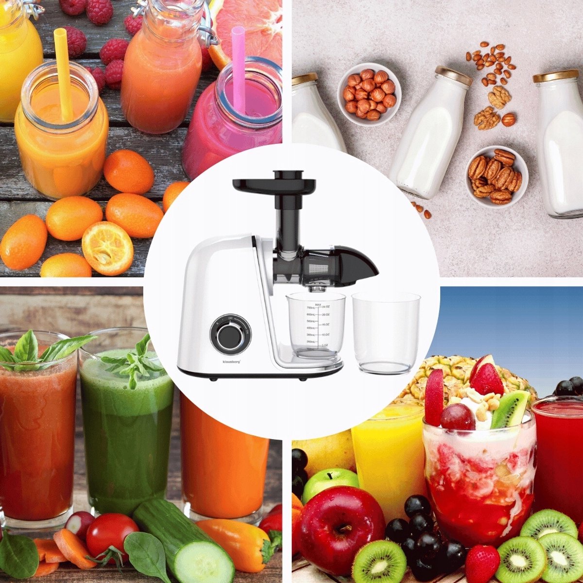 Klausberg Slow Juicer – 150W - 700ml | Cold Press | Groenten en Fruitpers – Met Pulpreservoir | Wit | Stille Horizontale Juicer met 7-Traps Perssysteem thumbnail 5