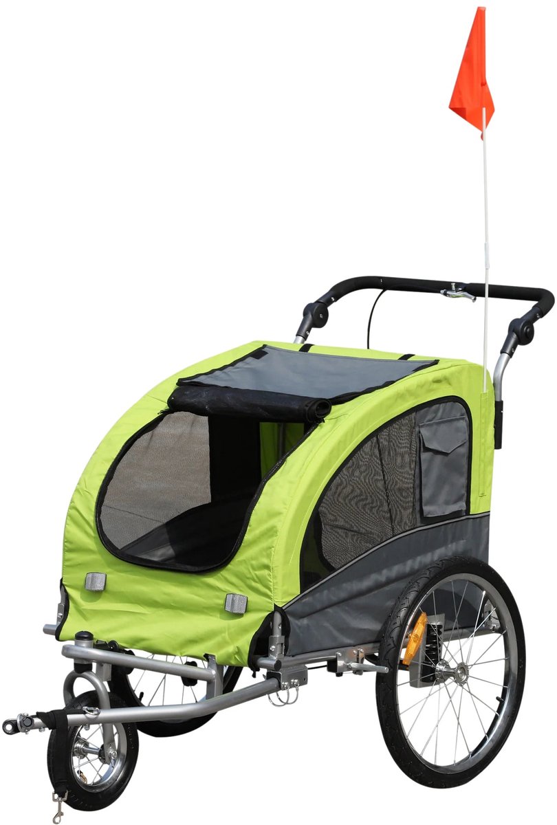 Fietskar - Fietsaanhanger - Transportaanhanger - met 6 Rode Reflectoren - Draagkracht 40kg - Inklapbare Aanhanger - Dekzeil - Veiligheidsvlag - Perfect voor Dagelijks Transport - Metalen Frame - Oxford-doek - 130 x 90 x 110 cm - Groen