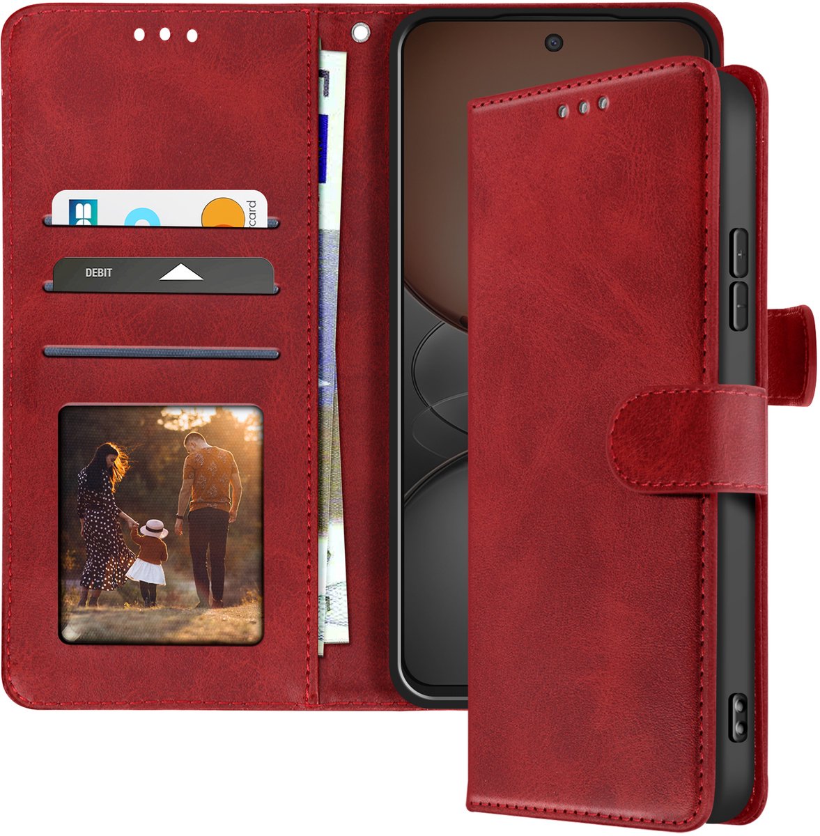 Avizar Hoesje Geschikt voor Realme C75 en 14x Dragonne Clapet Support Portemonnee, Rood