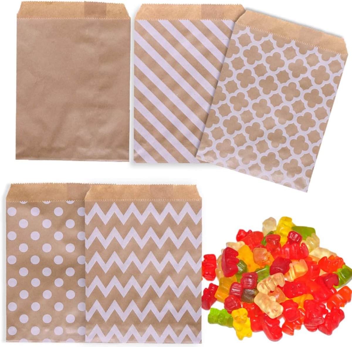 100 Stuks Kraftpapieren Zakjes voor Cadeaus - Perfect voor Verjaardagsfeestjes, Kerst en Bruiloften - 13x18cm