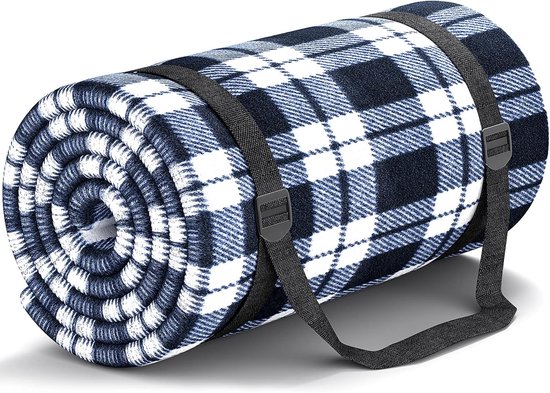 Picknickdeken XXL – waterdicht – opvouwbaar – 300 x 300 cm – blauw-wit