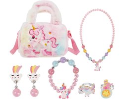 Allecto plus - Eenhoorn tas en sieraden set voor prinsessen rollenspel - Crossbody tas, portemonnee en prinses ketting, armband, ringen, oorbellen - Leuk cadeau voor meiden met liefde voor eenhoorns (inclusief vierkante eenhoorn)
