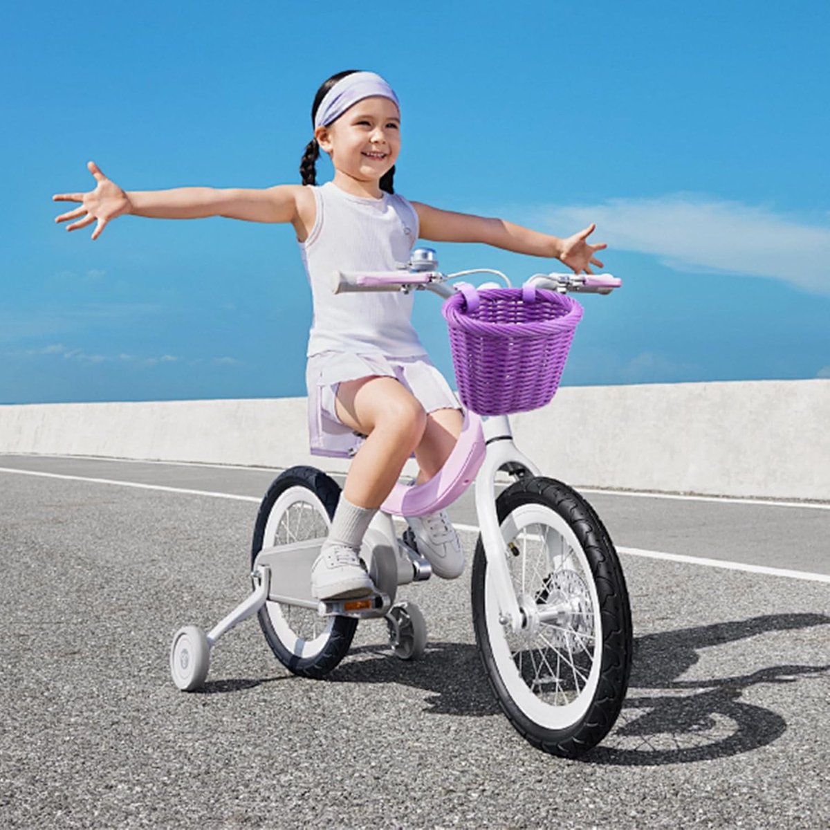 Gevlochten mini-fietsmand voor kinderen - Paars - Geschikt voor fietsen en scooters