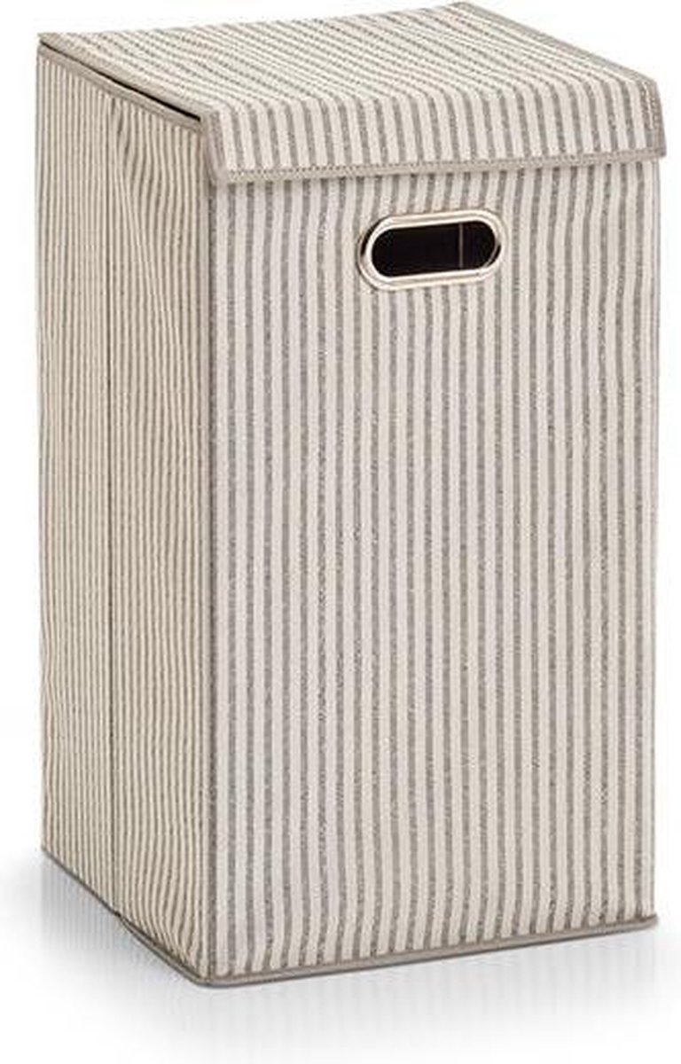Goedkoopste Zeller gestreepte wasmand 1-vaks 60 liter present - Beige - Met deksel | Opvouwbaar
