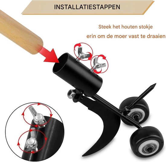 Onkruidverwijderaar - 2-in-1 Garden Weeder - Met Wielen - Tuinonderhoud & Opruiming - Curved Metal Lever - Tuiniers - Wortelverwijderaar - Metaal - 30x25cm - 1 stuk van Noble House — afbeelding 4