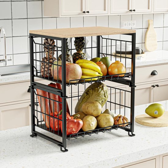 Fruitmand etagère - Fruitschaal Etage Zwart 2-laags - Zwart Etage voor