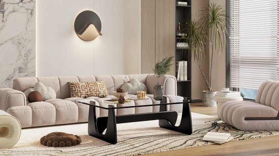 Salontafel - Zwart Hout - Glas - Tafel - Design tafel - Coffee table - Koffietafel