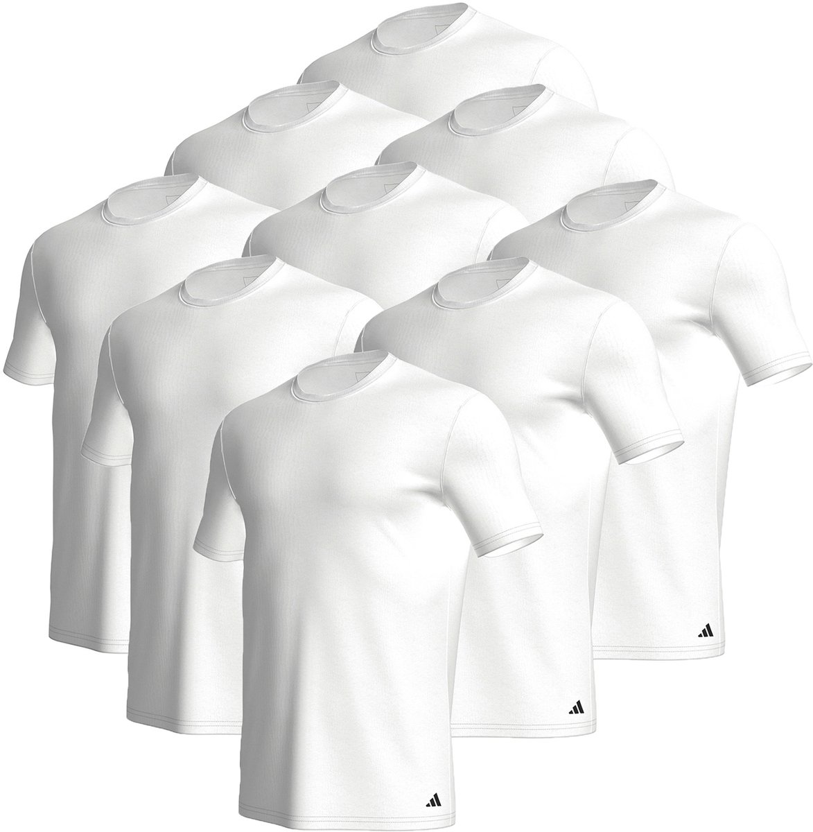 Set van 9 adidas T-shirts met ronde hals herenondershirt ronde hals katoen duurzaam Wit
