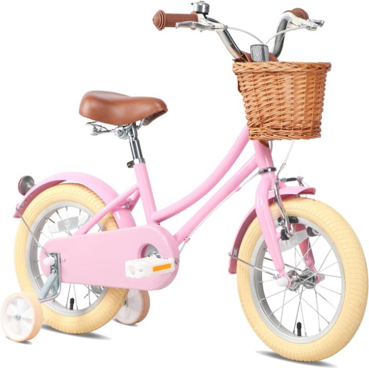 Kinderfiets - Kinderfiets 12 inch - Meisjesfiets - Lichtgewicht - met Trainingswiel - Bel - Mandje - voor Kinderen - Zadelhoogte 47-55cm - Gelegeerd Staal - 78 x 46.5 x 19.5 cm - Roze