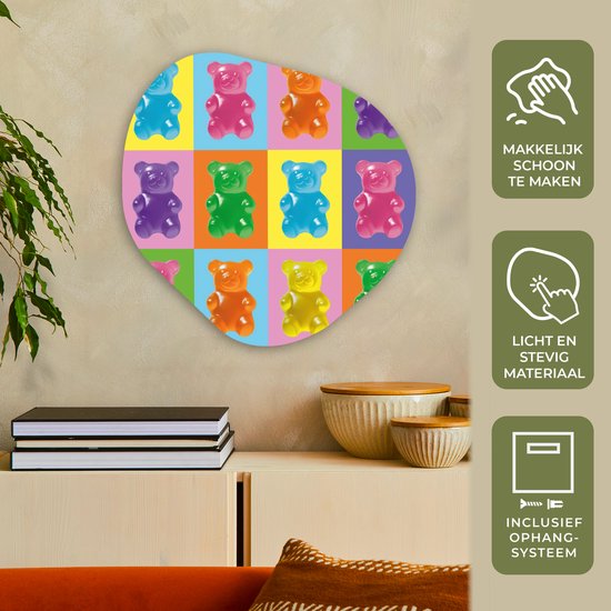 Organische wanddecoratie 60x60 cm - Organisch schilderij Art- Snoep - Kleurrijk - Muurdecoratie woonkamer - Kamer decoratie - Schilderijen - Muurcirkel aesthetic