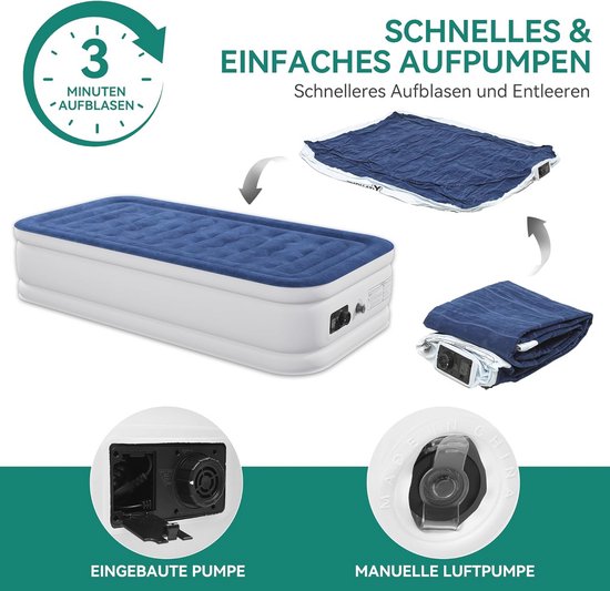 Opblaasbaar Luchtbed met Elektrische Pomp - Zelfopblazend, Comfortabel & Compact - Perfect voor Camping & Logeerpartijen van Lunvon — afbeelding 4
