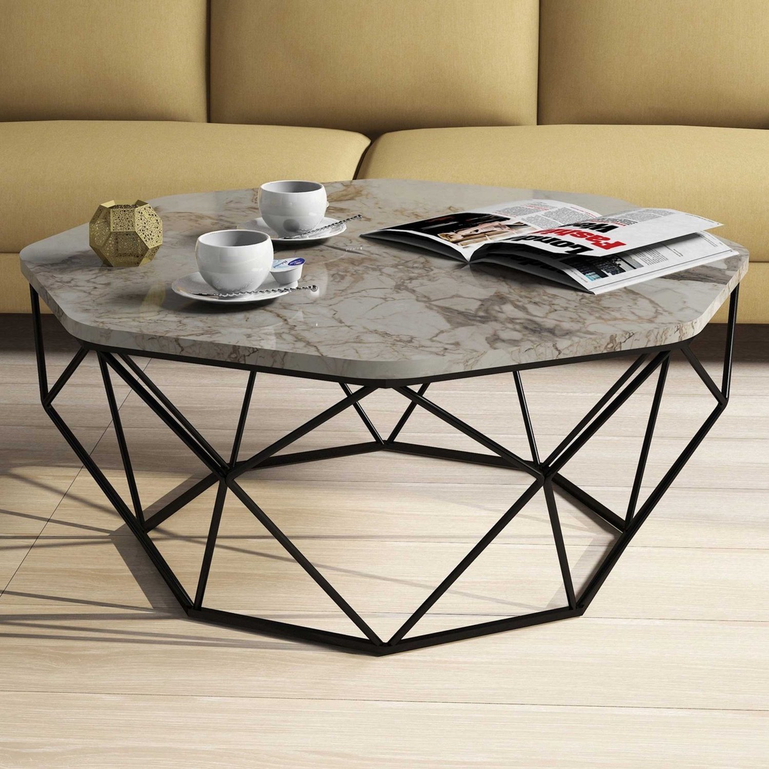 Skye Decor , Salontafel, Diamond - White Marble, Gemelamineerde spaanplaat, Wit, 90 x 90 x 38 cm Grijs