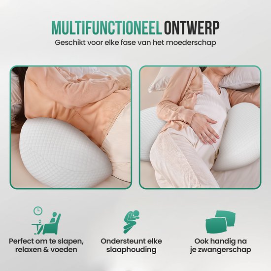 Avalo Zwangerschapskussen W-Vorm - Traagschuim - Zijslaapkussen Volwassenen - Verstelbare Wig - Buik-, Rug- & Beensteun - Voedingskussen - Lichaamskussen - Wasbare Hoes van Avalo — afbeelding 4