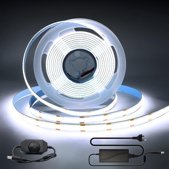 FCOB COB LED-strip Flexibel Hoge Dichtheid Warm wit 3000K 480LEDs/m 7W/m 5M DC12V 5mm Breed CRI90 Dimbaar Egaal LED-licht voor DIY Decoratie (Geen voeding & controller inbegrepen