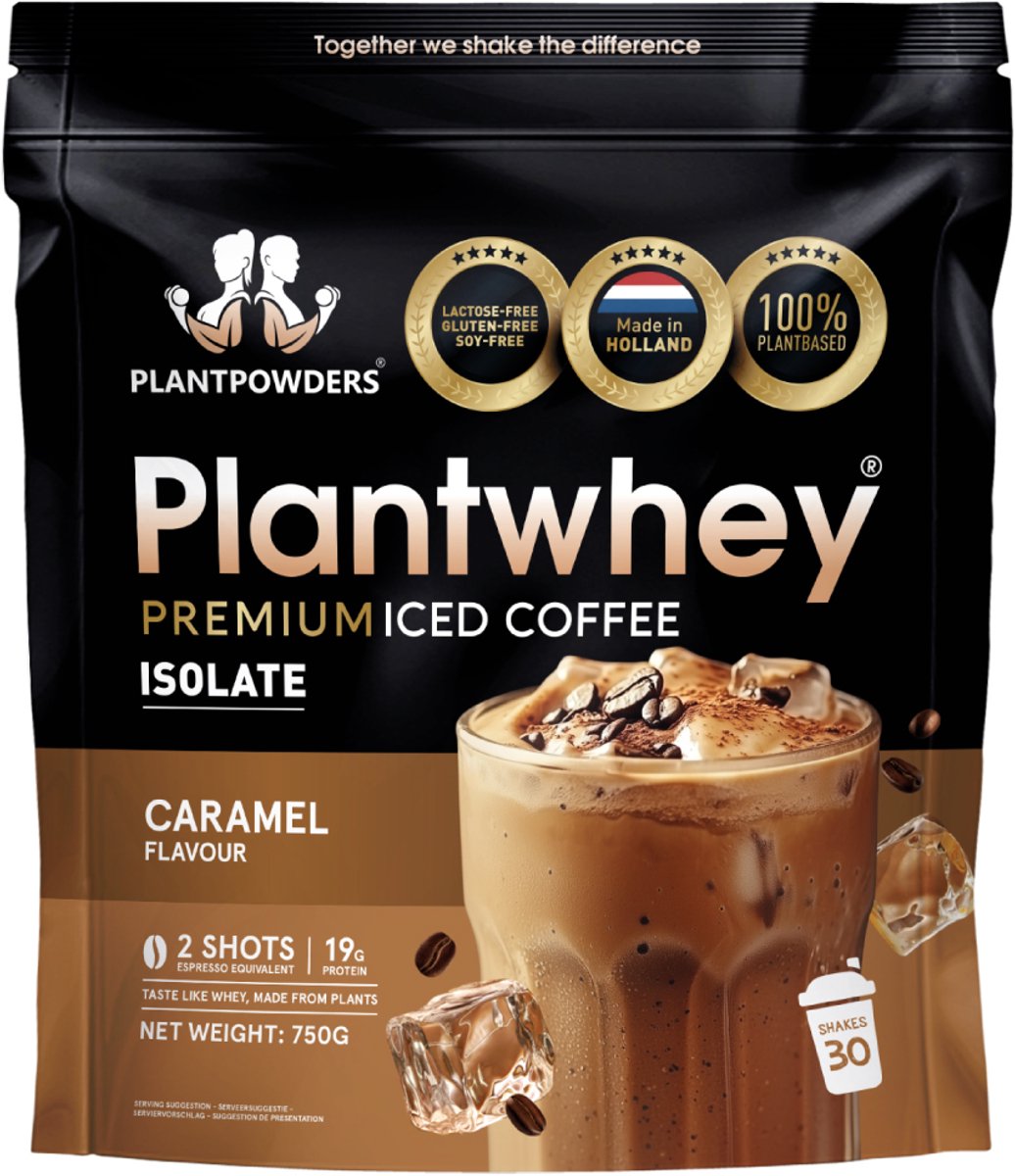 Plantpowders - Plantwhey® - S'Werelds Eerste Plantaardige Eiwitshake Zonder Zandsmaak! - Lactosevrij - Proteïne Poeder - Eiwitpoeder - Vegan Proteïne Shake - Iced Coffee Caramel - 750 gram (30 shakes)
