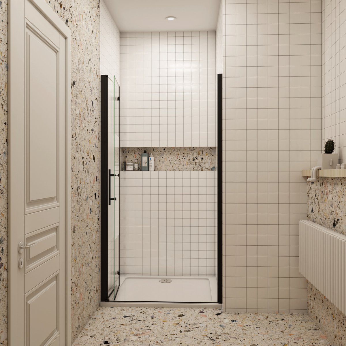 Douchedeur vouwdeur 120x195cm niche 6mm gehard glass easyclean mat zwart aluminium profiel-veiligheidsfolie