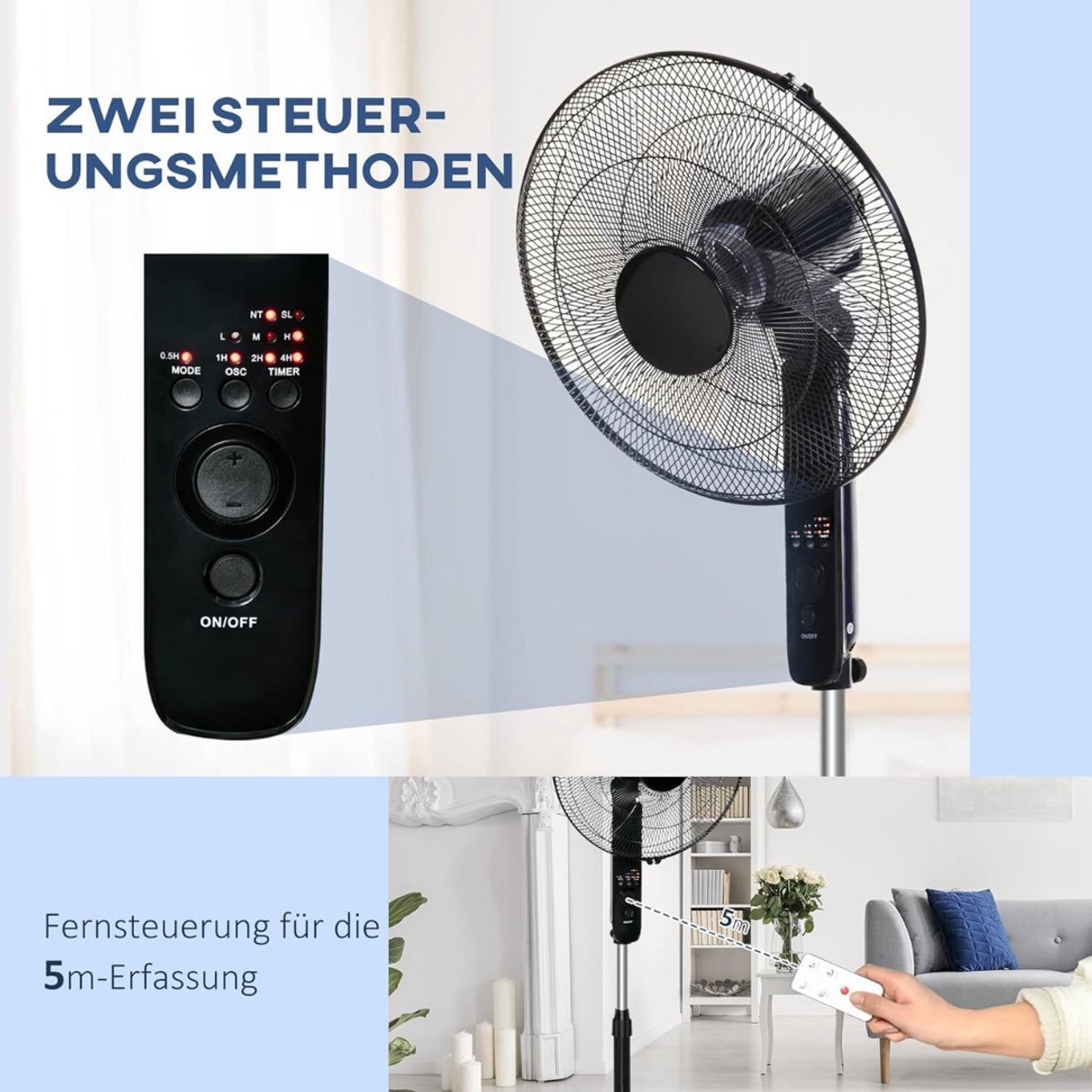 Statiefventilator - Zomerkoeling - Staande ventilator - Verkoeling woonkamer - Slaapkamer ventilator - Hittegolf oplossing - Verstelbare ventilator - Ventilator met afstandsbediening - Stille ventilator - Draaibare kop - Frisse lucht in huis - Ventil – foto 7