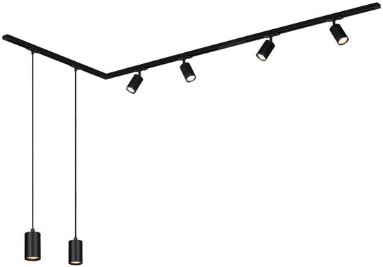 BRILONER Rail - Railverlichting set - opbouwspots + hanglampen - opbouwrail - 4x GU10 spots - draaibaar - 225 cm - zwart