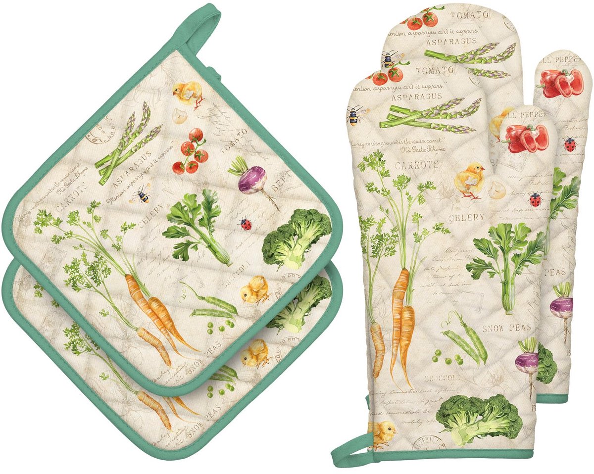 Unyqoos® Retro Stijl Ovenwanten en Pannenlappen Set, Hittebestendig en 100% Katoen voor Ke