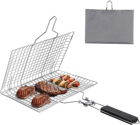 Grillmand met afneembare handgreep - RVS - Voor de BBQ | bol