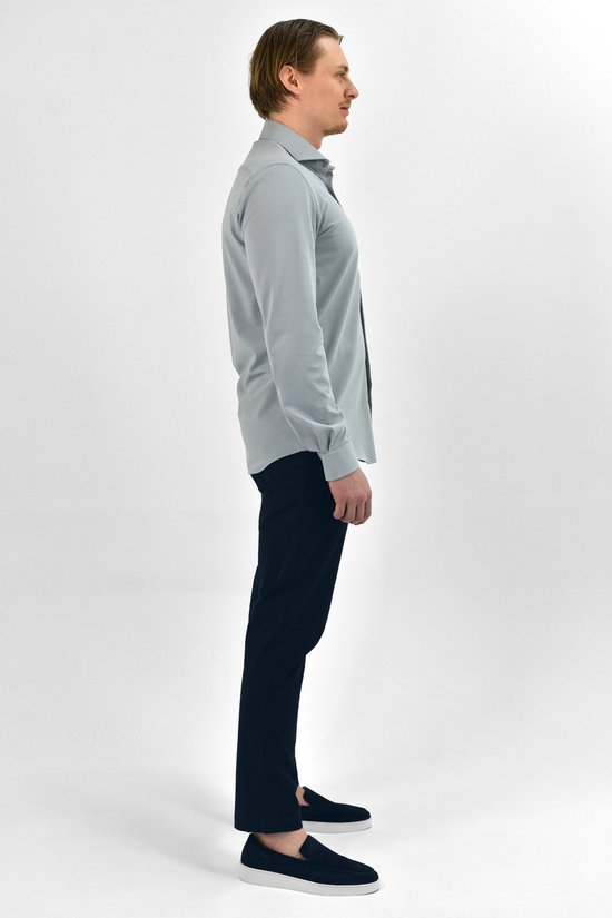 Vercate - Chemise sans repassage - Tricot japonais - Coton piqué - Gris clair - Slim Fit - Manches longues - Homme - Taille 43/XL
