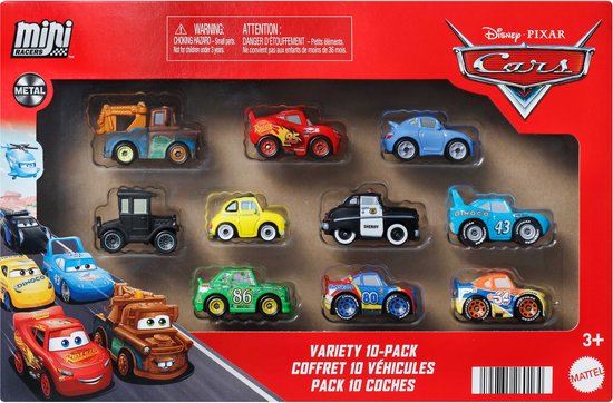 Disney en Pixar Cars Mini Racers 10-pack - set van 10 speelgoedvoertuigen uit de film
