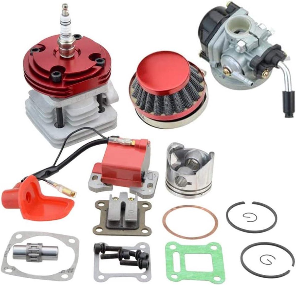 Carburateur-luchtfilter-bougieset 44 mm cilinder 53 cc 54 cc L7T bougie topkit zuiger voor 47 cc 49 cc 2-takt motor Pocket Bike Mini Cacing Bike