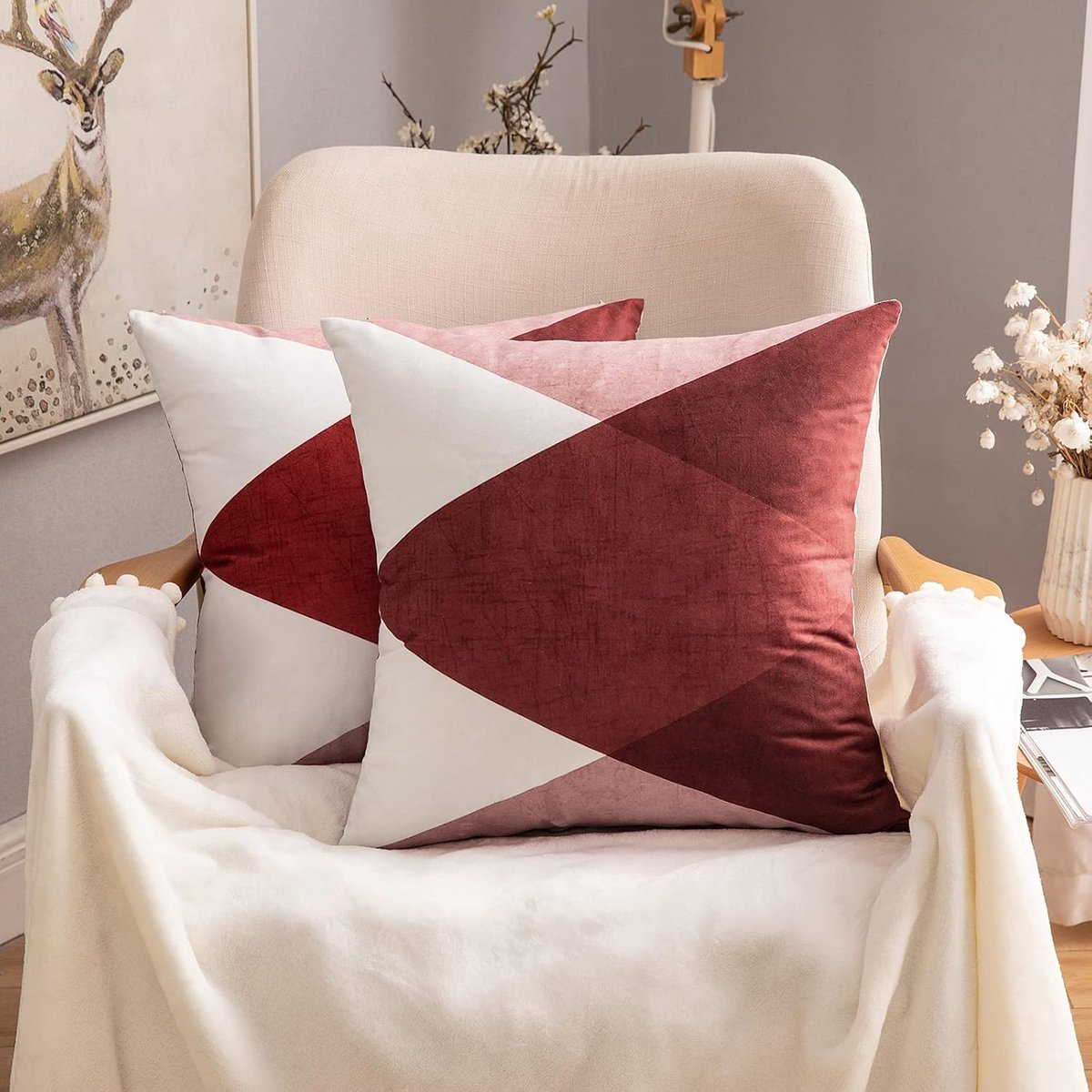 Ibenzoa Geometrisch Patronen Kussenhoes Set - Bordeaux, 50x50cm - Voor Sofa & Woonkamer Decoratie