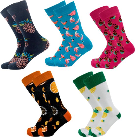 5 paires de chaussettes aux fruits - Ananas/Banane/Agrumes Chaussettes colorées rigolotes taille 37/43
