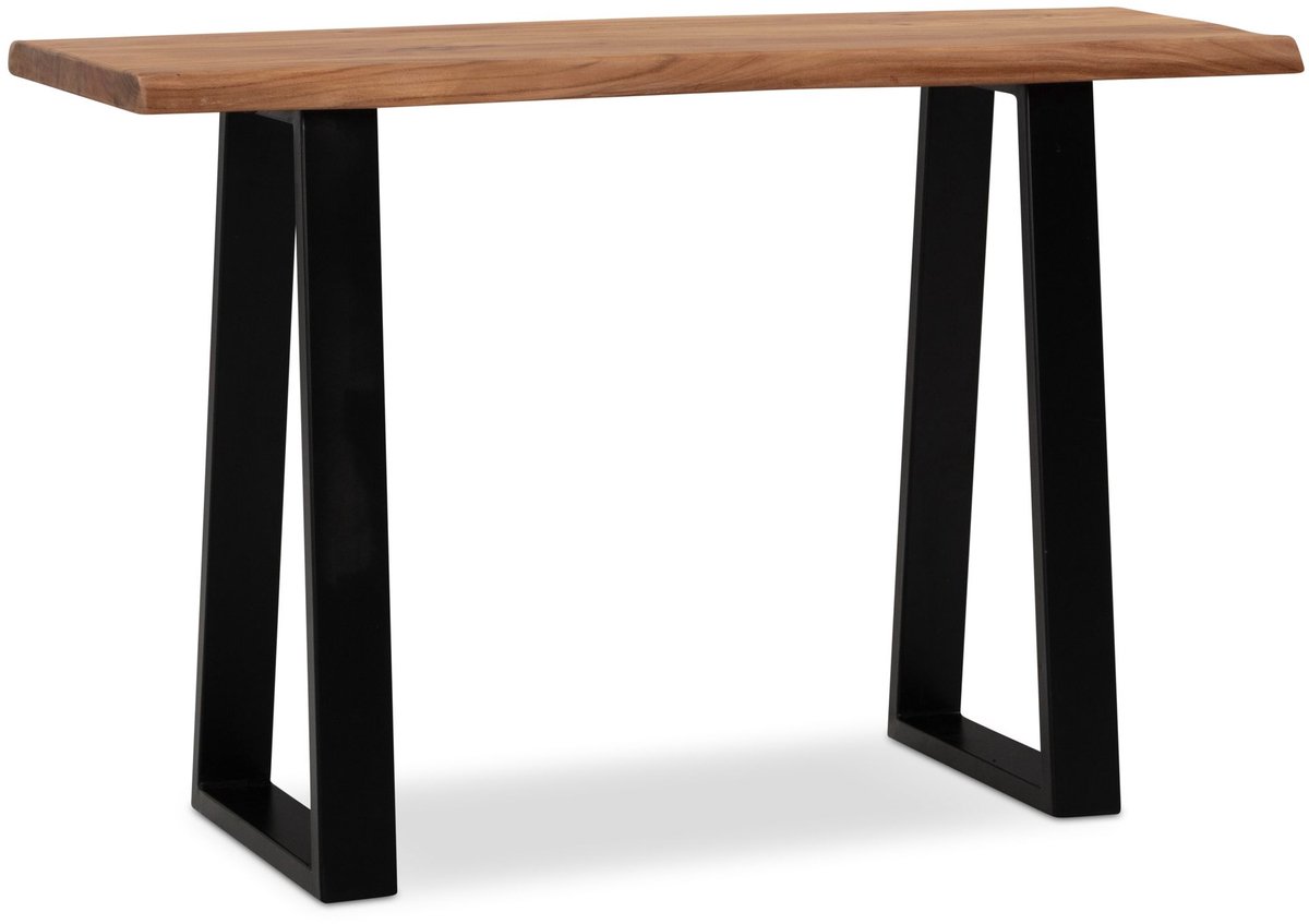 bureau 118x41x76,5 cm acacia massief hout / metaal computertafel boomrand, thuiskantoor kantoortafel massief smal, houten tafel laptoptafel studeerkamer