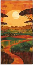 Poster 75x150 cm - Landschap - Afrikaans - Zon - Posters - Kamer decoratie - Wanddecoratie woonkamer - Muurdecoratie slaapkamer