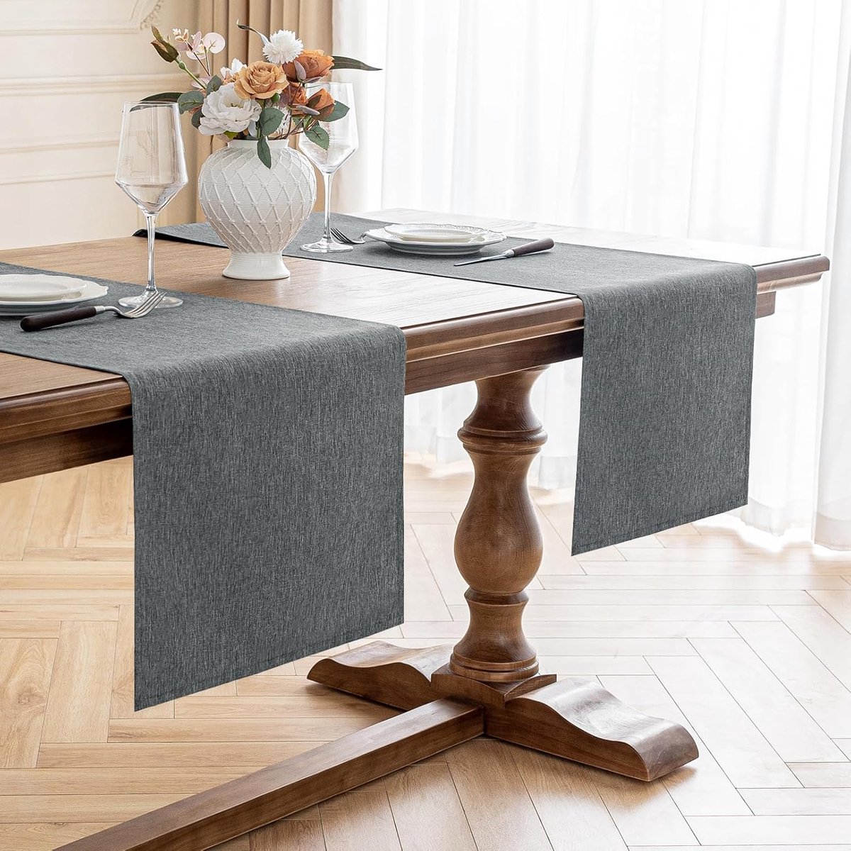 Ibenzoa® Durable Woven Table Runner Set - Two Pieces, Lotus Effect Water Resistance & Scratch Protection