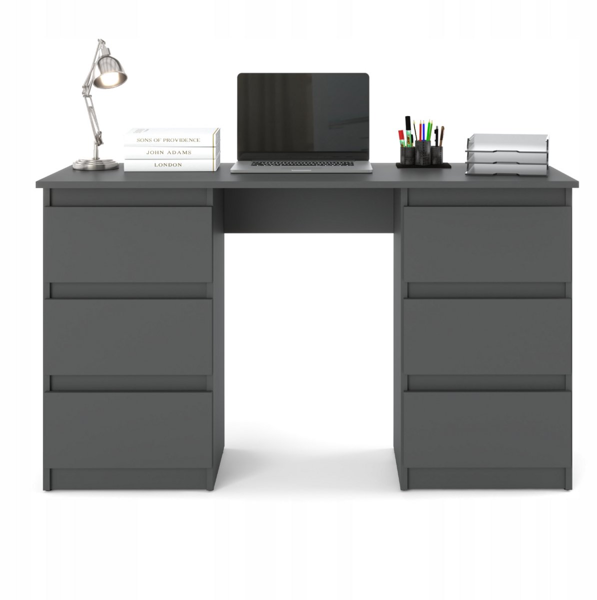Meubel Square - Bureau Bernova - Antraciet - Kindertafel met 6 lades