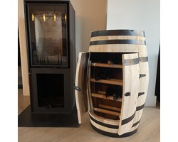 Wijnrek Sauvignon Blanc - 110 liter Wijnvat - Ruimte voor 18 flessen - Deurtjes - Wijnrek - Onbehandeld - Zwarte stalen banden