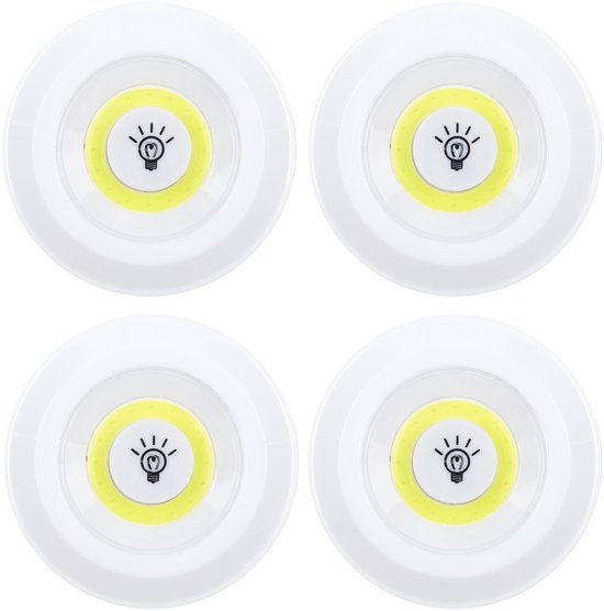 Foto: Home deco factory kastlampen rond set 4x dimmer led lampen wit d9 cm zelfklevend