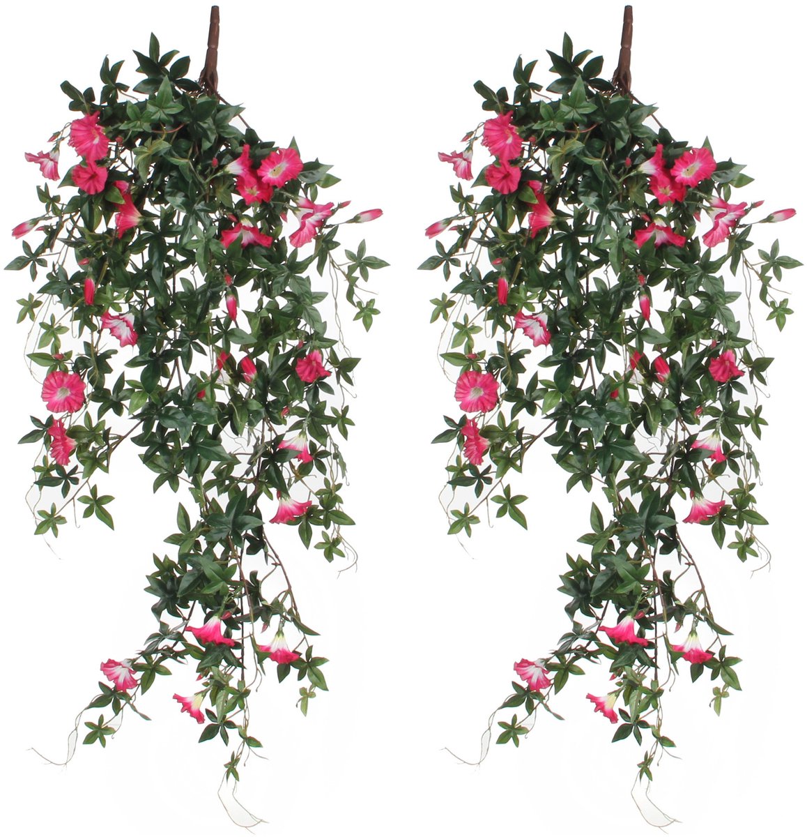 Mica Decorations Kunstplant Petunia - 2x - donkerroze - 80 cm - kunst hangplanten