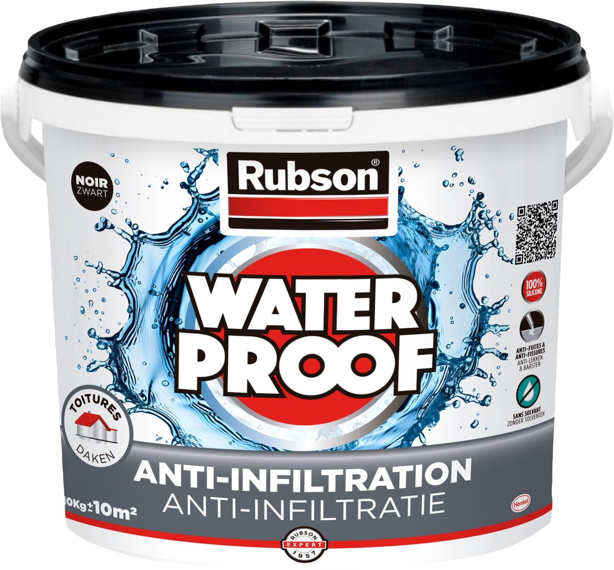 Rubson Anti - Infiltratie Zwart 10kg | Daken, Funderingen en Ingegraven Materialen Coating | Silicone Technologie Gebaseerd voor Maximale Elasticiteit | Duurzame Coating en UV-Bestendig | Langdurige Bescherming tegen Vocht.