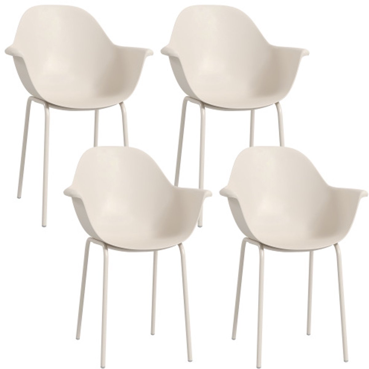Tuinstoelset van 4 stapelbare stoelen met rugleuning en armleuningen, balkonstoelen, eetka