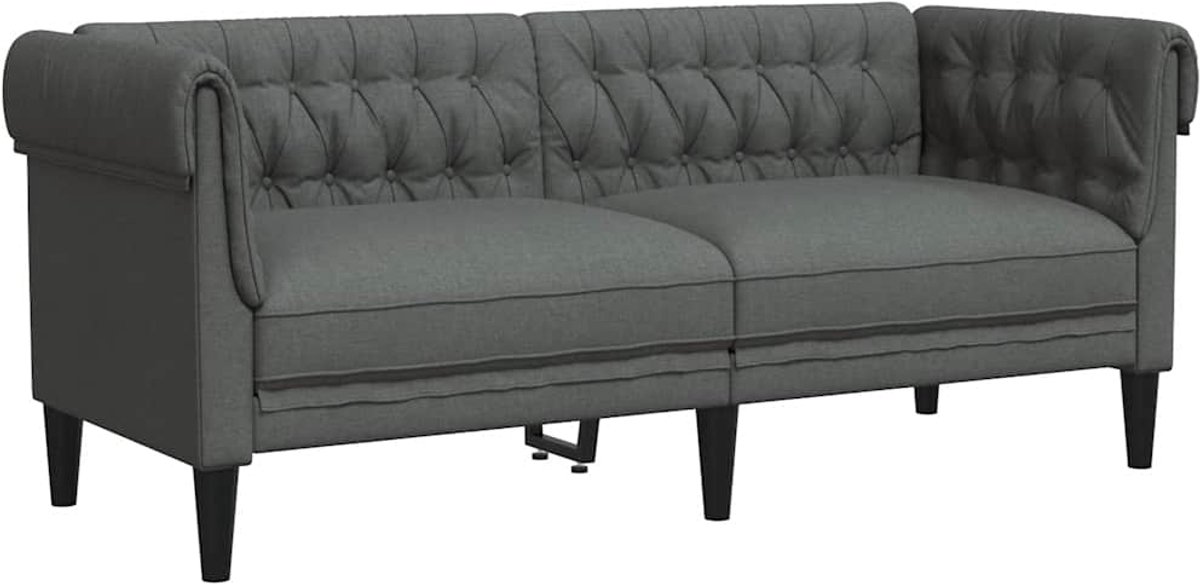vidaXL Tweezitsbank - Chesterfield-stijl - stof - donkergrijs