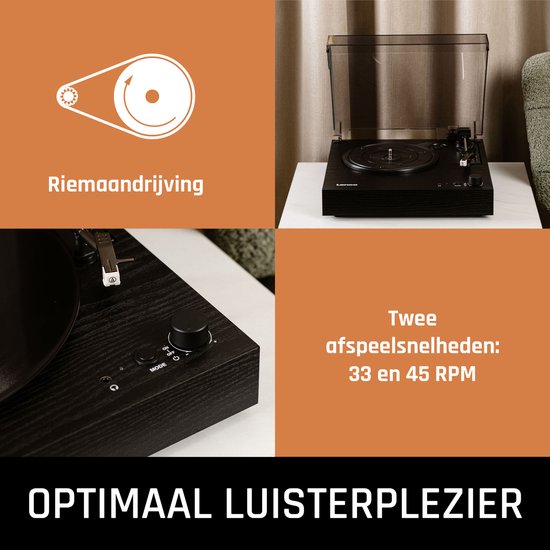 Lenco Platenspeler met Bluetooth - Twee ingebouwde Speakers en AT3600L Cartridge - LS-15BK - Zwart — afbeelding 4